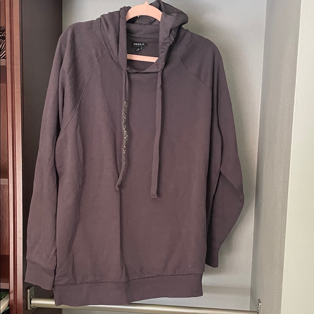 Gray Hoodie Sweatshirt with sparkle detail on strings